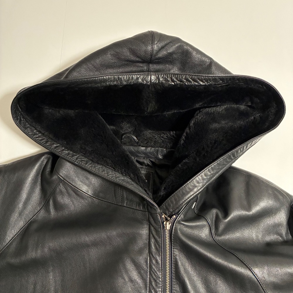 Wilsons Leather Parka Jacket Womens Medium Black Hooded Belted Thinsulate Coat - Picture 11 of 11